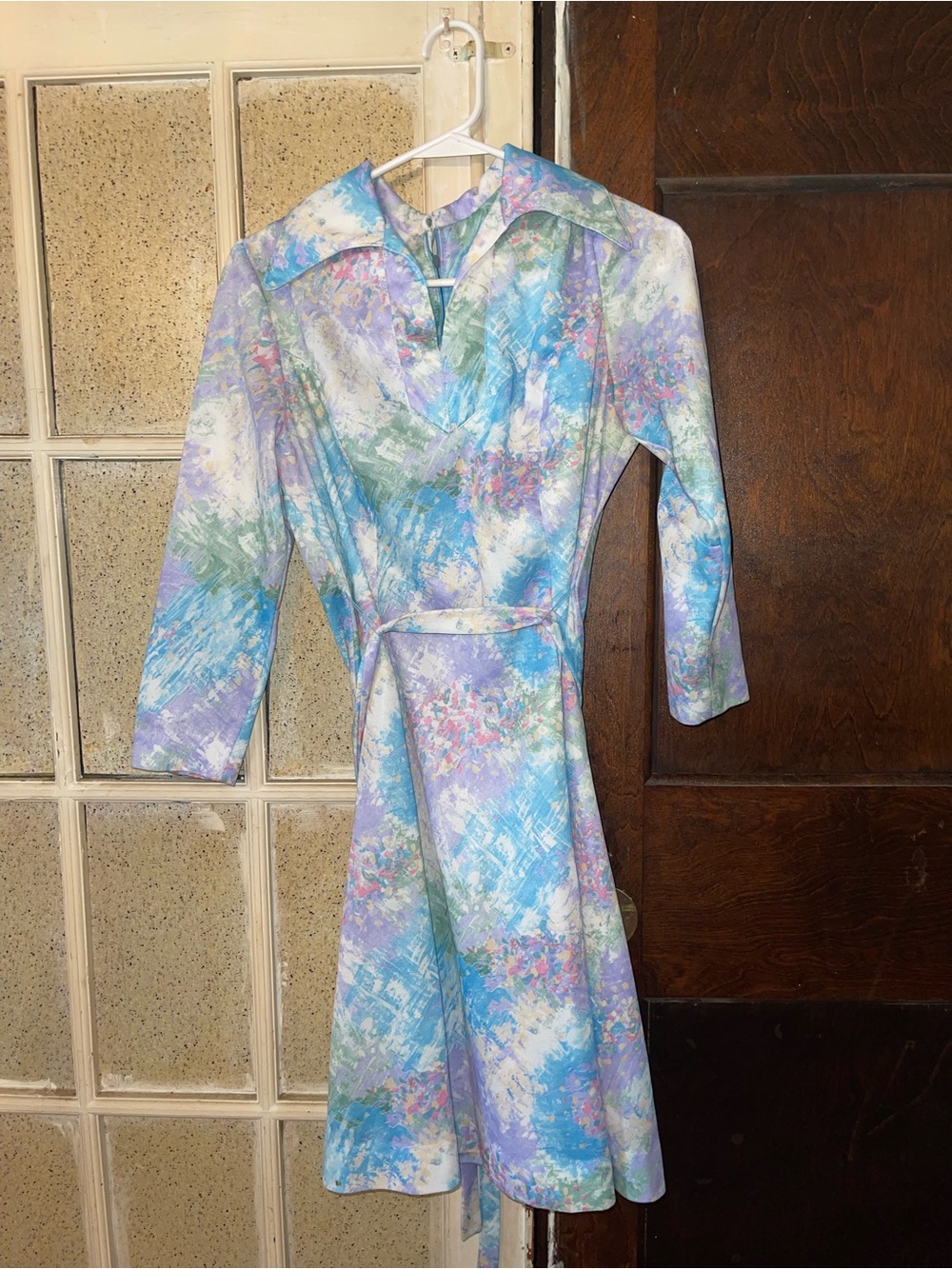 Vintage-Inspired Pastel Floral Women’s Dress - Light Blue & Lavender - Sz Small